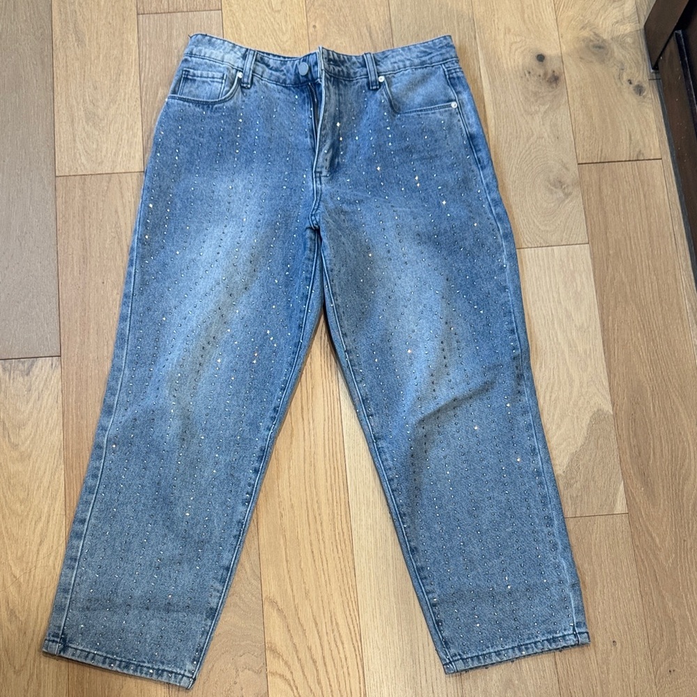 Blank NYC Blue Relaxed Jeans with Metallic Speckles